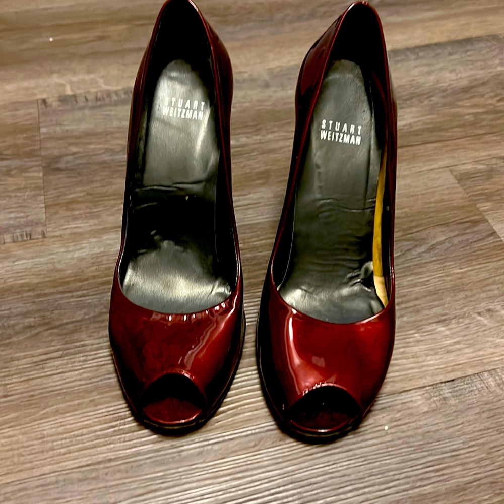 Stuart Weisman Peep Toe Ruby Red Heels - image 1